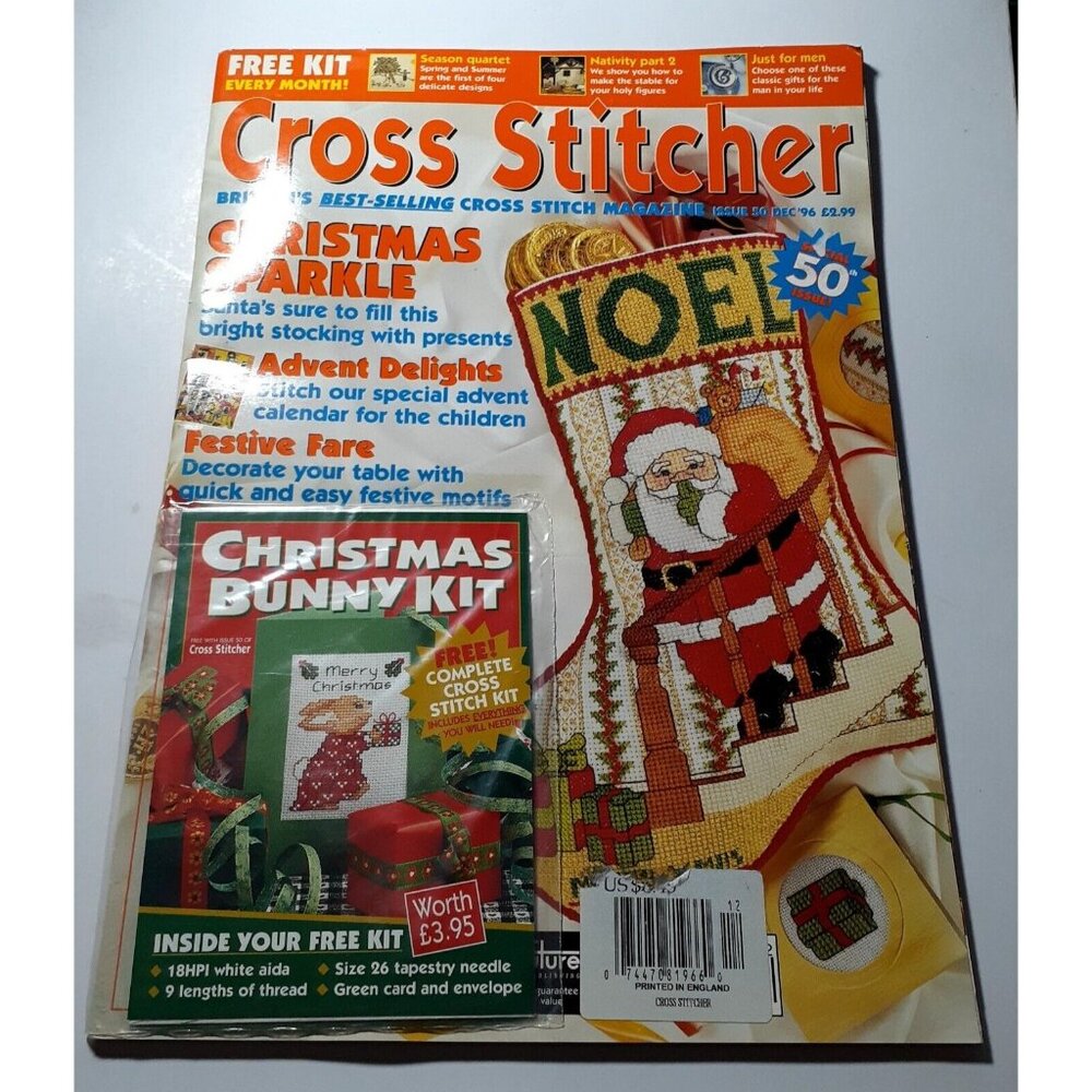 Cross Stitcher December 96 Christmas Stocking with Bunny Tiny Kit Advent Pattern